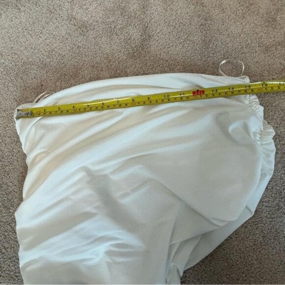 Zara white draped ruched one shoulder asymmetrical bodycon midi dress high slit - Picture 8 of 11